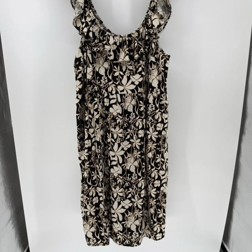 Ava & Viv Black Floral Ruffle Maxi Linen‎ Blend Dress Women 3X Vacation Resort